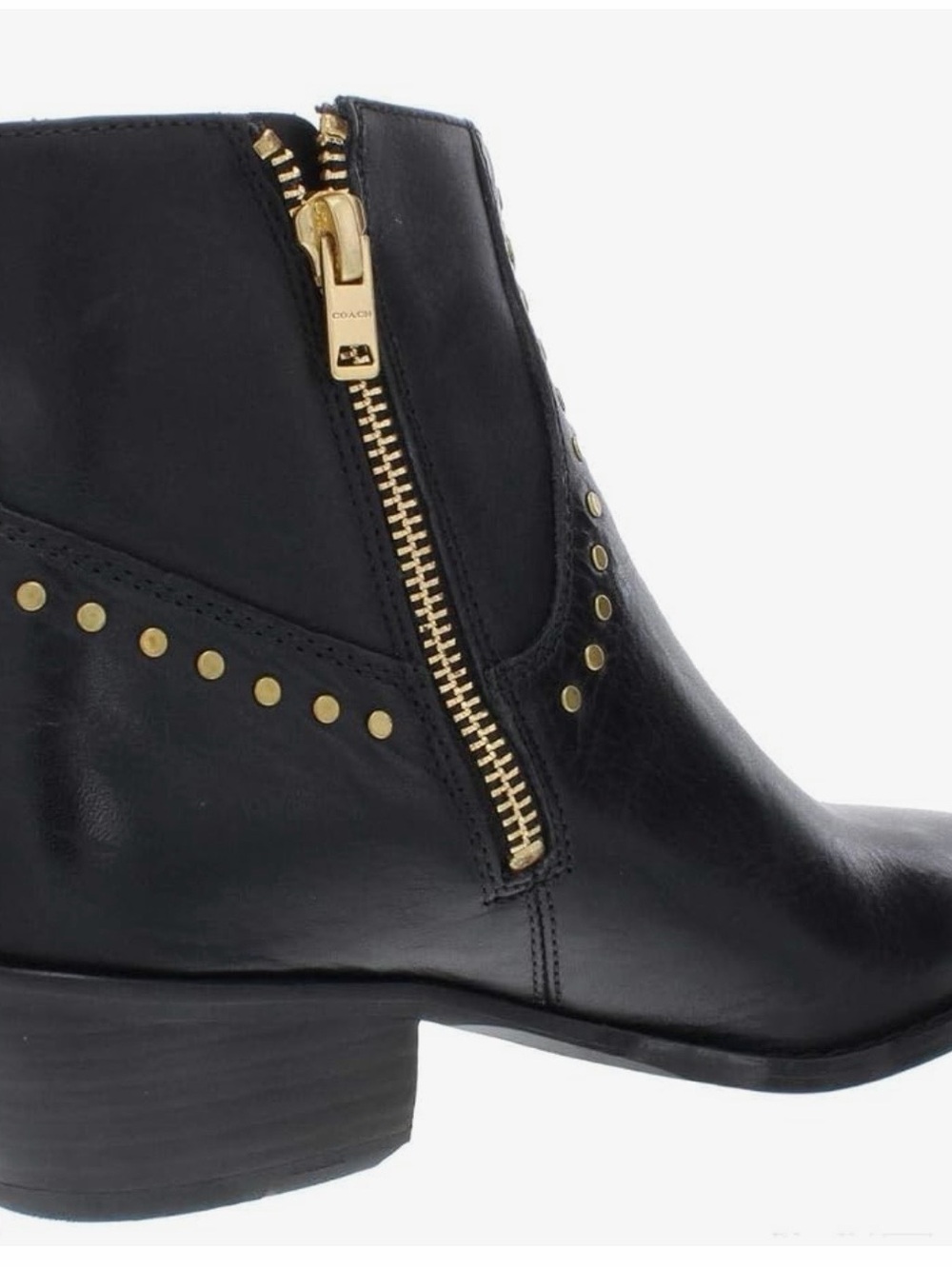 Coach Black Leather Ankle Boots with Gold Stud Accents - Picture 2 of 14